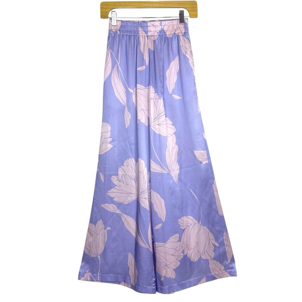 Christy‎ Lynn Floral Silk Wide Leg Pants XS Blue Pink Purple Pockets Boho Beach